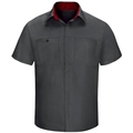 Workwear Outfitters Men's Long Sleeve Perform Plus Shop Shirt w/ Oilblok Tech Charcoal/Red, Large SY32CF-RG-L